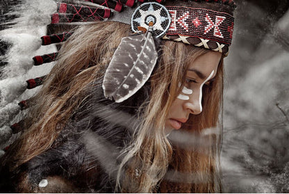 Indian Girl with Feather Headdress Closeup Photograph Home Decor Premium Quality Poster Print Choose Your Sizes