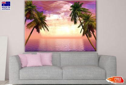 Moon View at Beach with Palm Trees Photograph Print 100% Australian Made