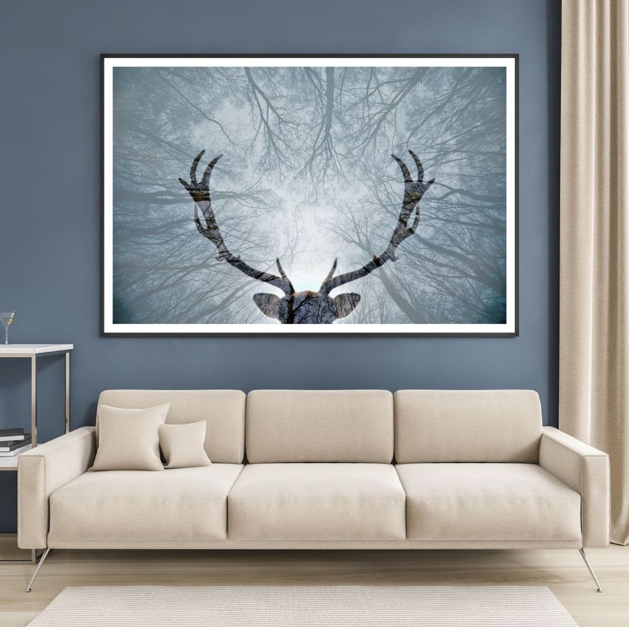 Antlers & Trees B&W Photograph Home Decor Premium Quality Poster Print Choose Your Sizes