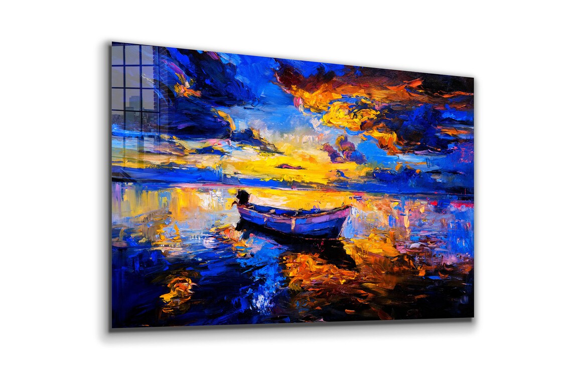 Boat Sea Oil Painting Print Tempered Glass Wall Art 100% Made in Australia Ready to Hang