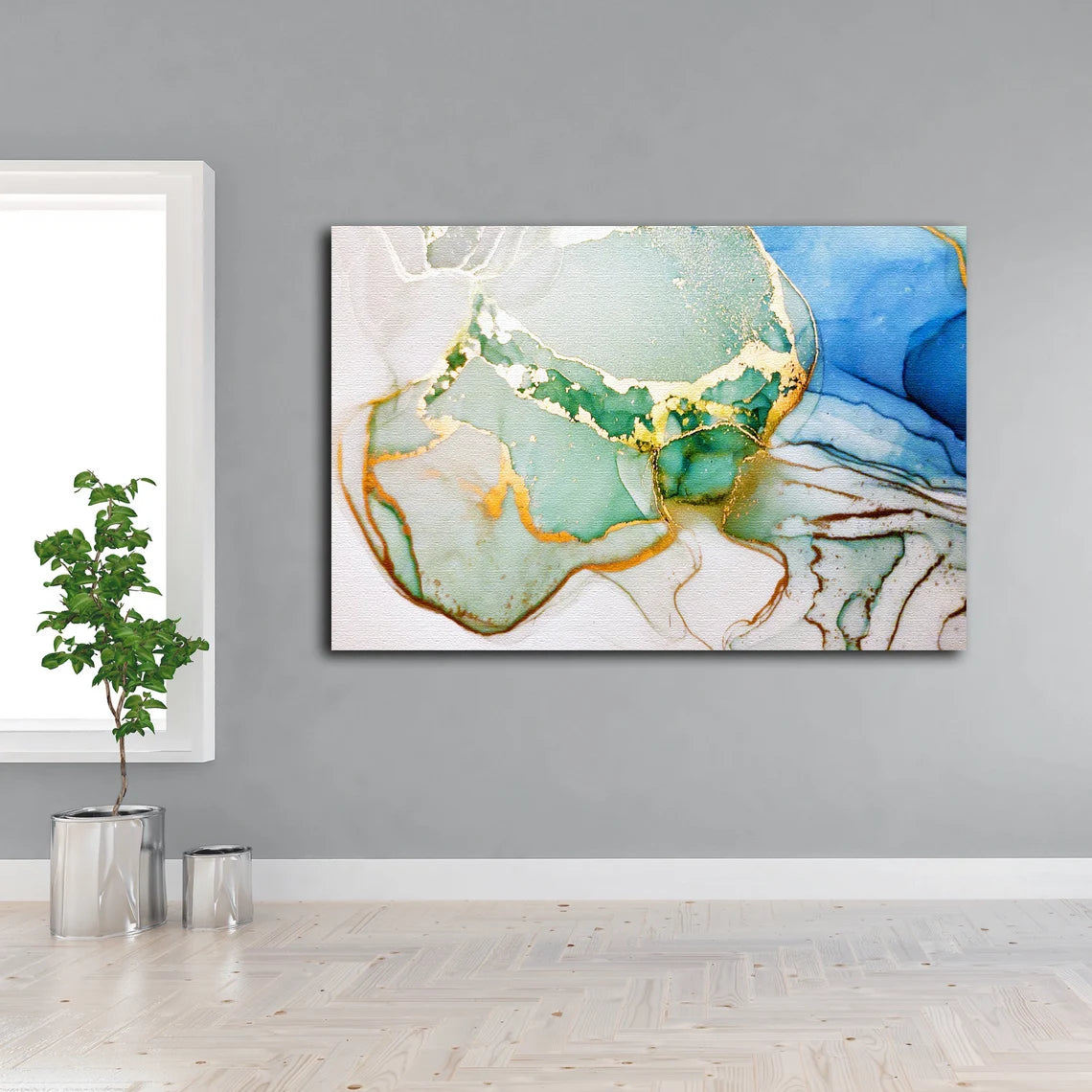 Gold Green & Blue Abstract Design Acrylic Glass Print Tempered Glass Wall Art 100% Made in Australia Ready to Hang