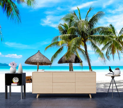 Wallpaper Murals Peel and Stick Removable Palm Trees & Huts in Beach High Quality