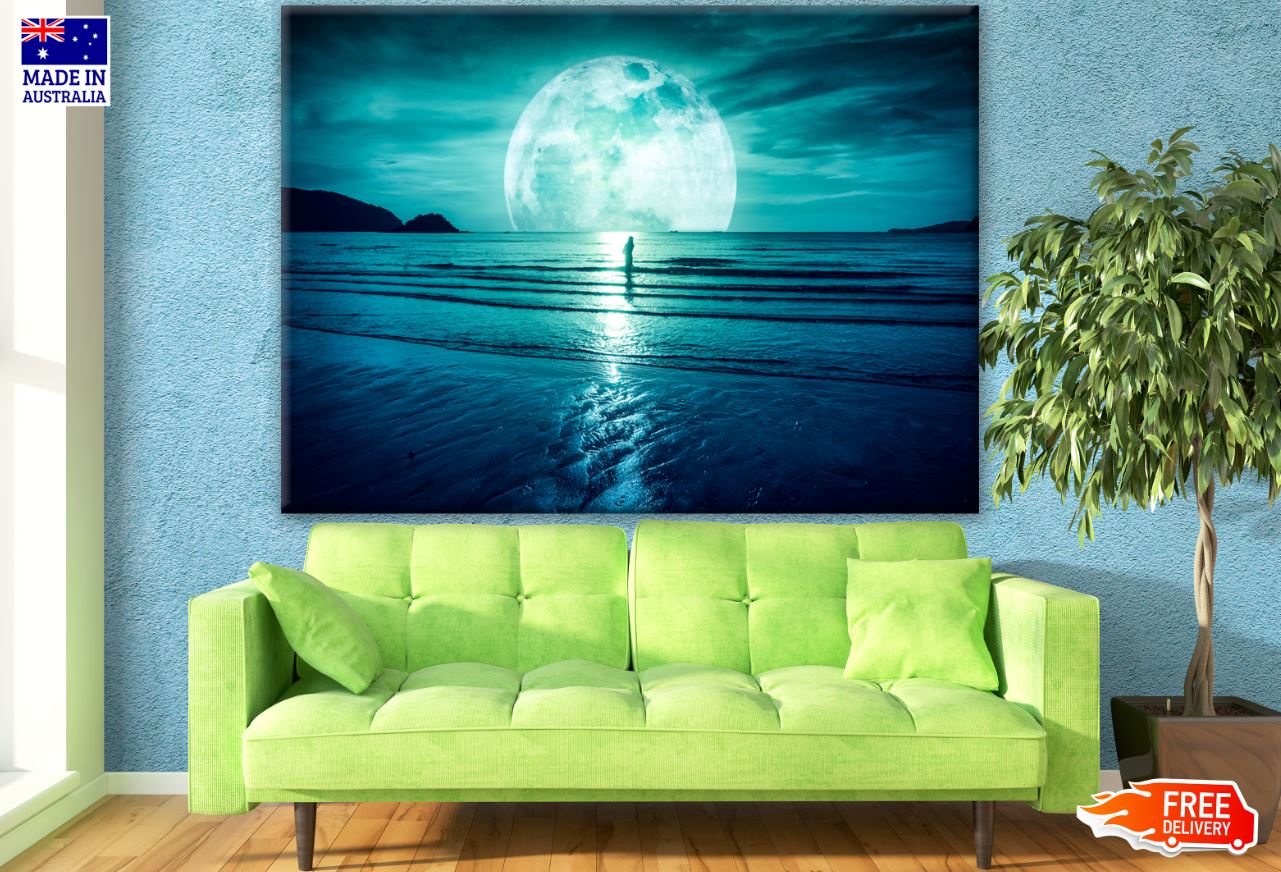 Stunning Moon & Beach Scenery Photograph Print 100% Australian Made