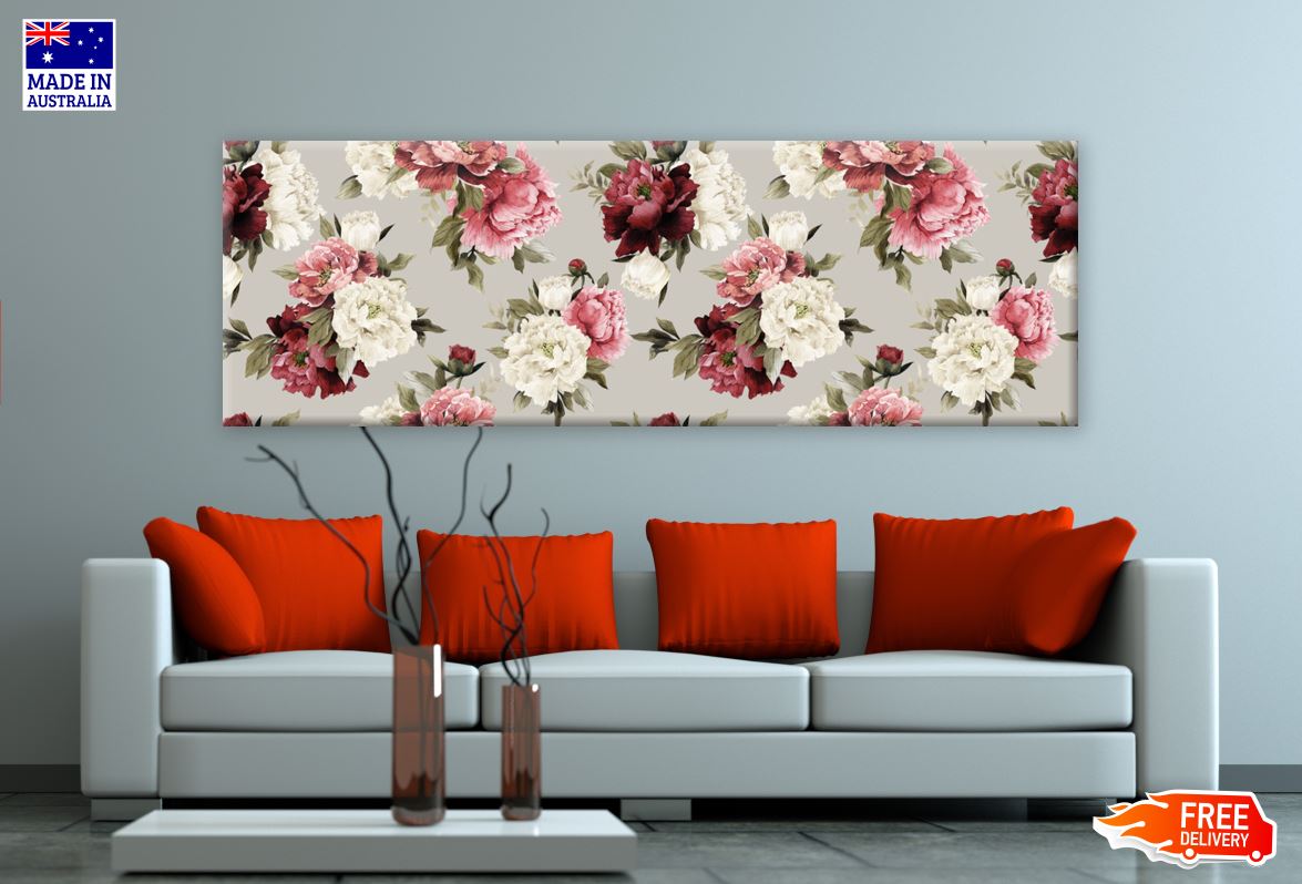 Panoramic Canvas Floral Design High Quality 100% Australian made wall Canvas Print ready to hang
