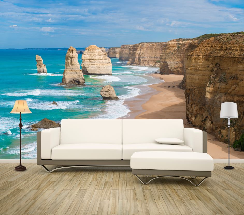 Wallpaper Murals Peel and Stick Removable Stunning Beach with Cliff & Rocks High Quality