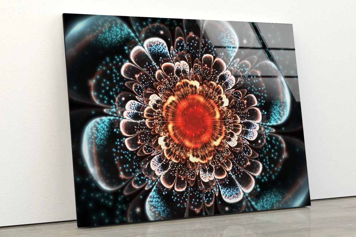 Orange & Blue Flower Abstract Acrylic Glass Print Tempered Glass Wall Art 100% Made in Australia Ready to Hang