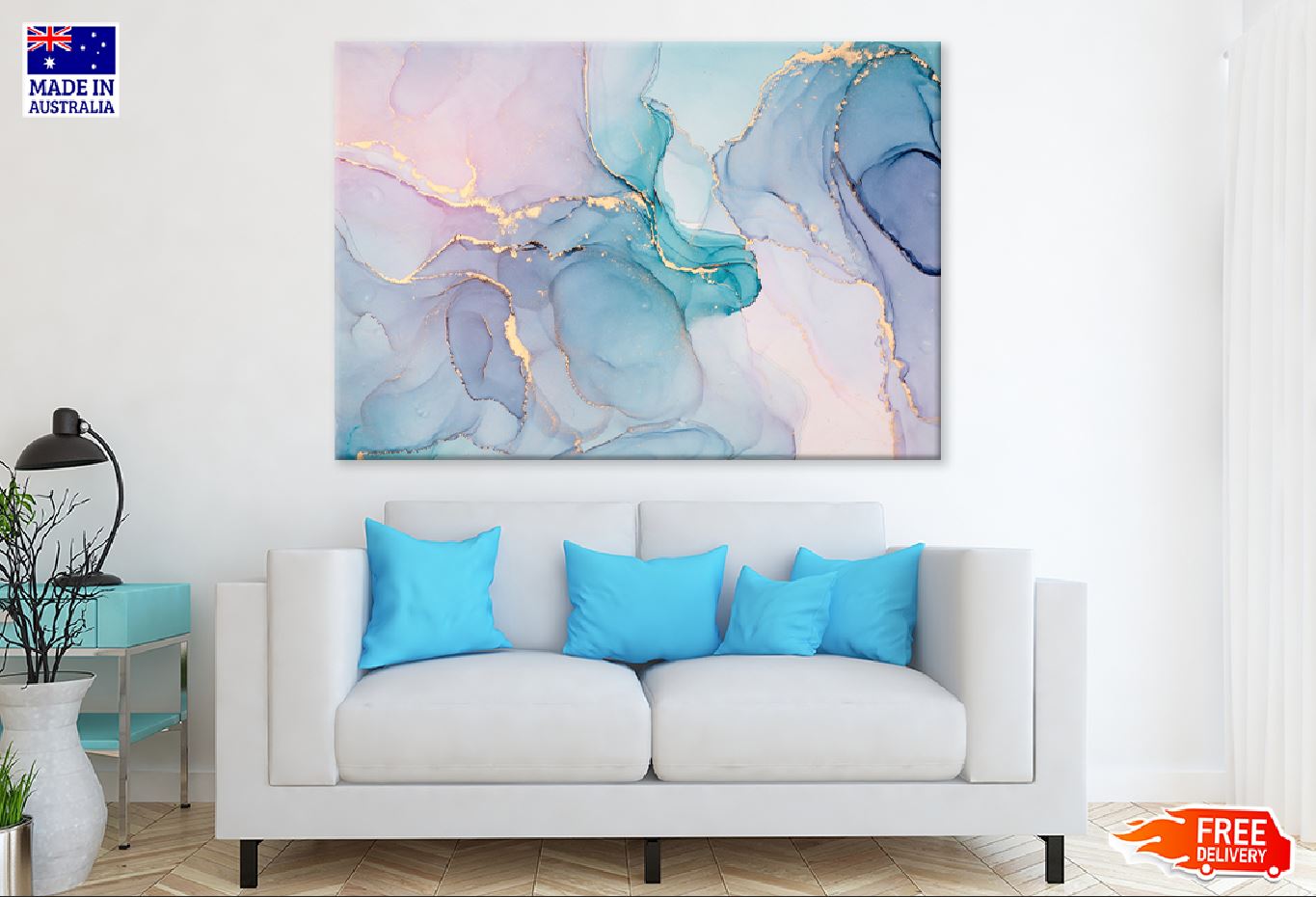 Blue Green & Pink Gold Abstract Design Print 100% Australian Made