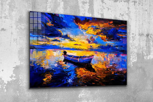 Boat Sea Oil Painting Print Tempered Glass Wall Art 100% Made in Australia Ready to Hang