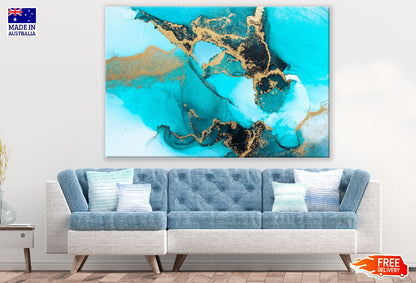White Blue & Gold Abstract Design Print 100% Australian Made