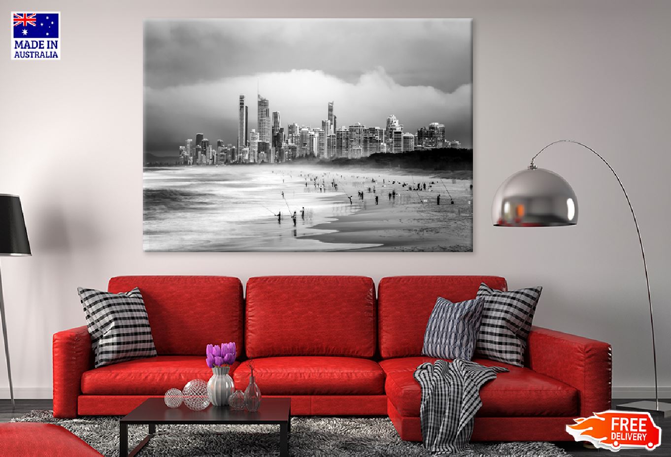 Main Beach Gold Coast B&W View Photograph Print 100% Australian Made