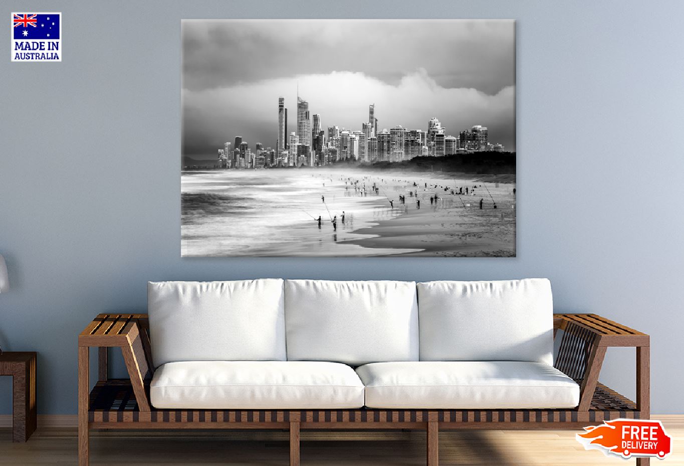 Main Beach Gold Coast B&W View Photograph Print 100% Australian Made