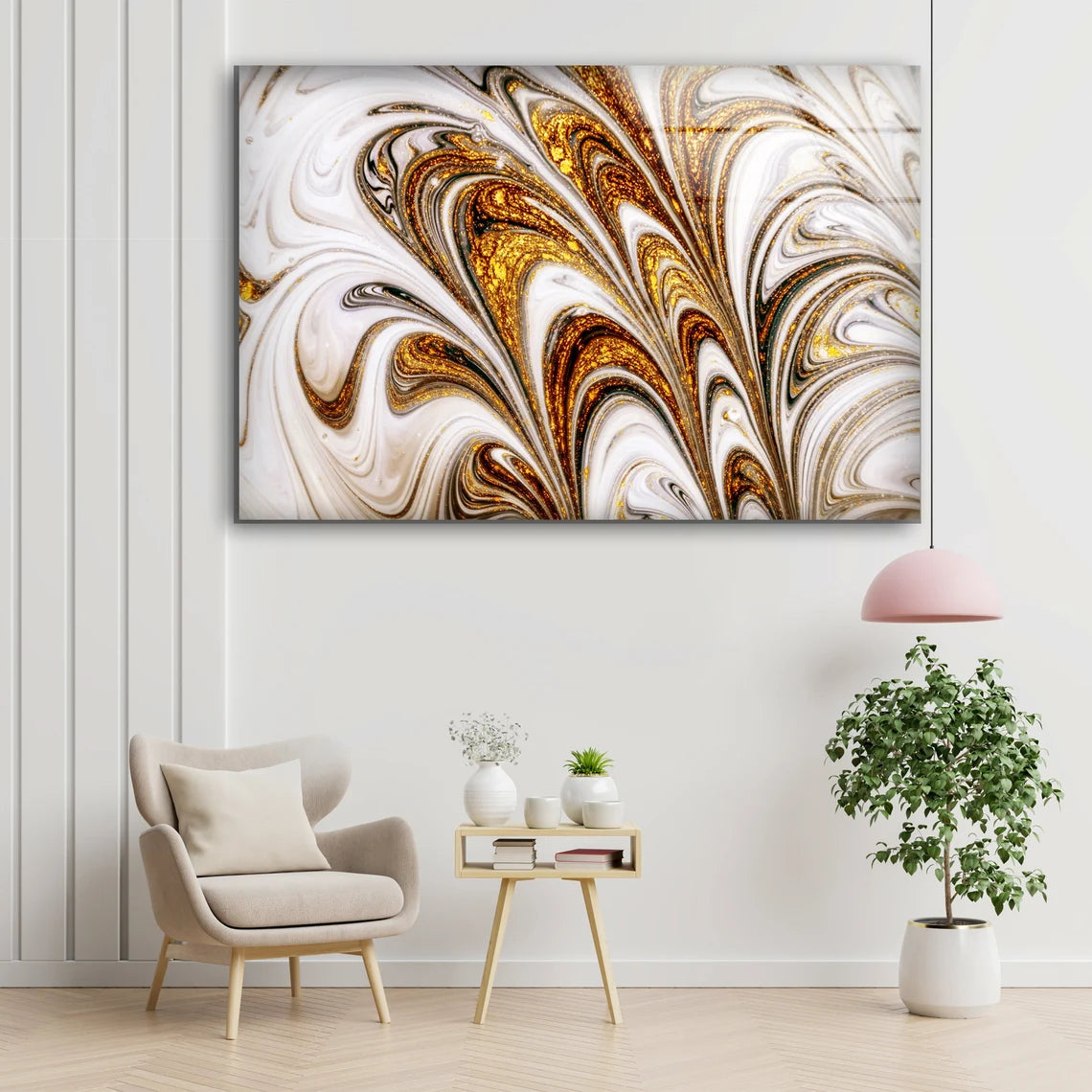 Gold & Beige Abstract Design Acrylic Glass Print Tempered Glass Wall Art 100% Made in Australia Ready to Hang