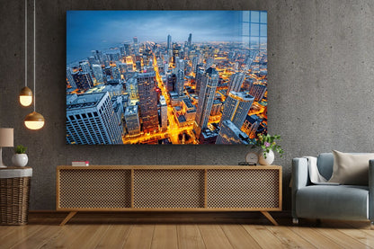 City Night Skyline Print Tempered Glass Wall Art 100% Made in Australia Ready to Hang