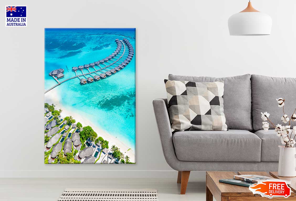 Seascape with Long Jetty & Villas Photograph Print 100% Australian Made