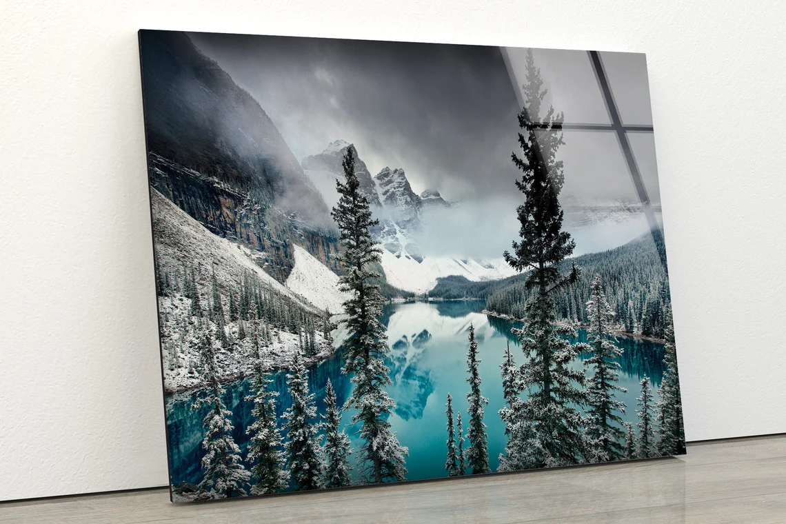 Lake & Snow Covered Mountain Photograph Acrylic Glass Print Tempered Glass Wall Art 100% Made in Australia Ready to Hang