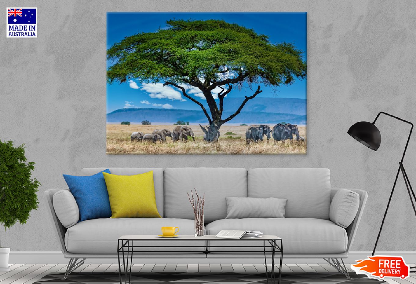 Group of Elephants Big Green Tree Photograph Print 100% Australian Made