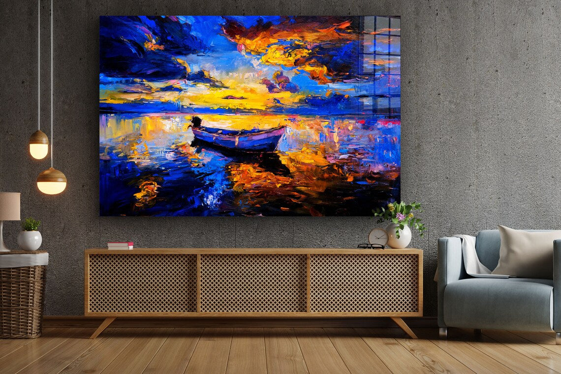 Boat Sea Oil Painting Print Tempered Glass Wall Art 100% Made in Australia Ready to Hang