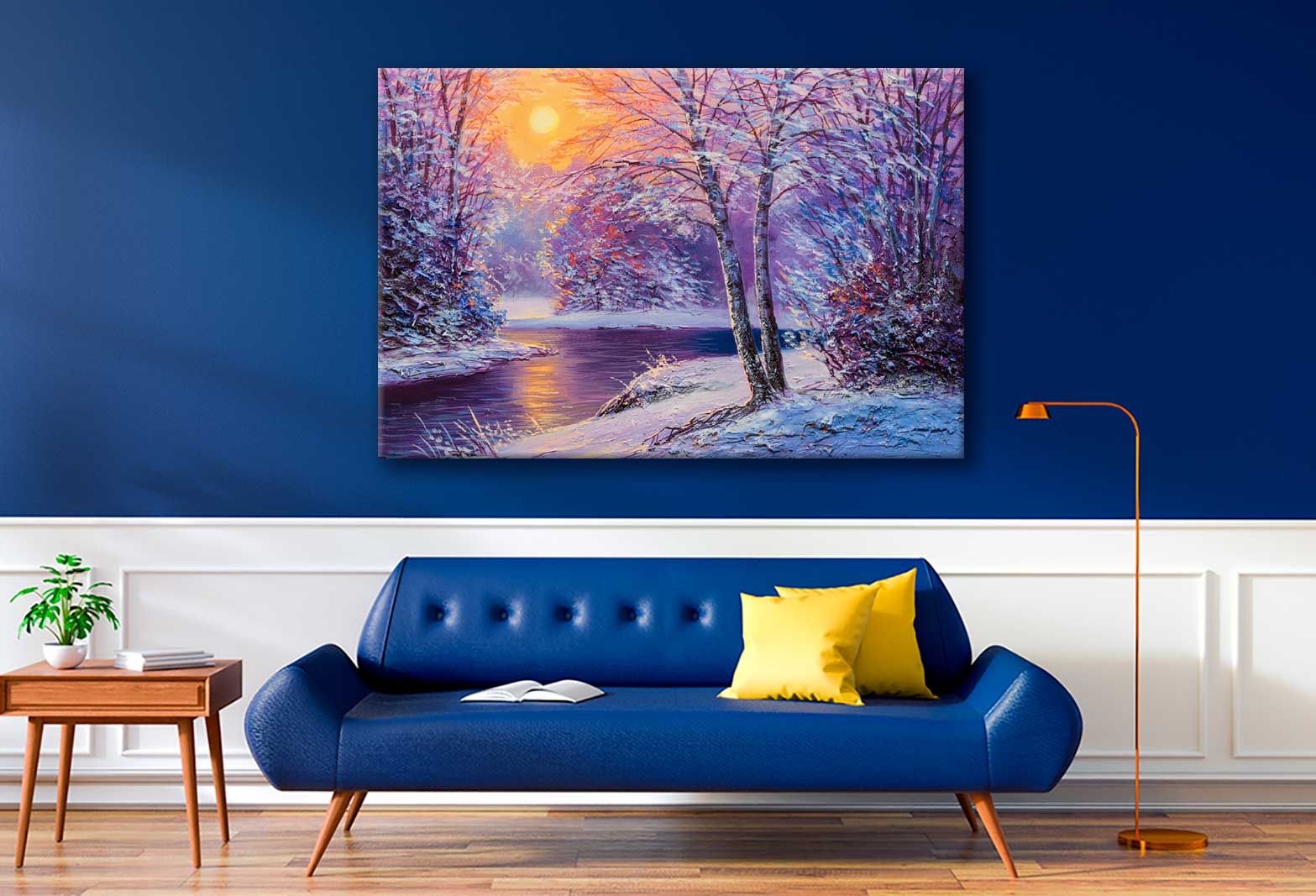 Bella Home Winter With River Oil Painting Print Canvas Ready to hang