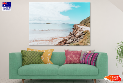 Mountains & Rock On Sea Aerial View Photograph Print 100% Australian Made
