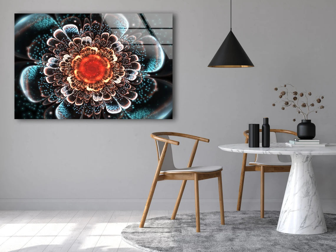 Orange & Blue Flower Abstract Acrylic Glass Print Tempered Glass Wall Art 100% Made in Australia Ready to Hang