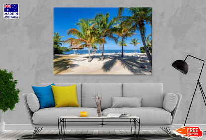 Palm Trees & Beach Hut near Beach View Photograph Print 100% Australian Made
