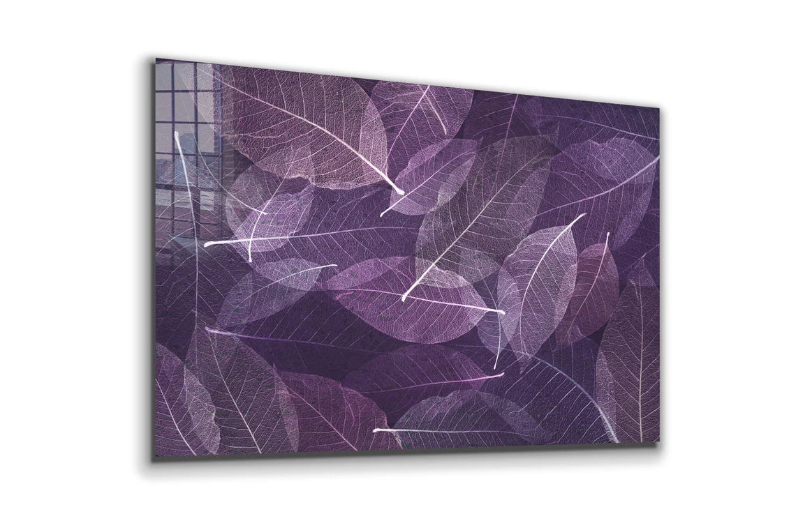 Purple Leaves Abstract Print Tempered Glass Wall Art 100% Made in Australia Ready to Hang