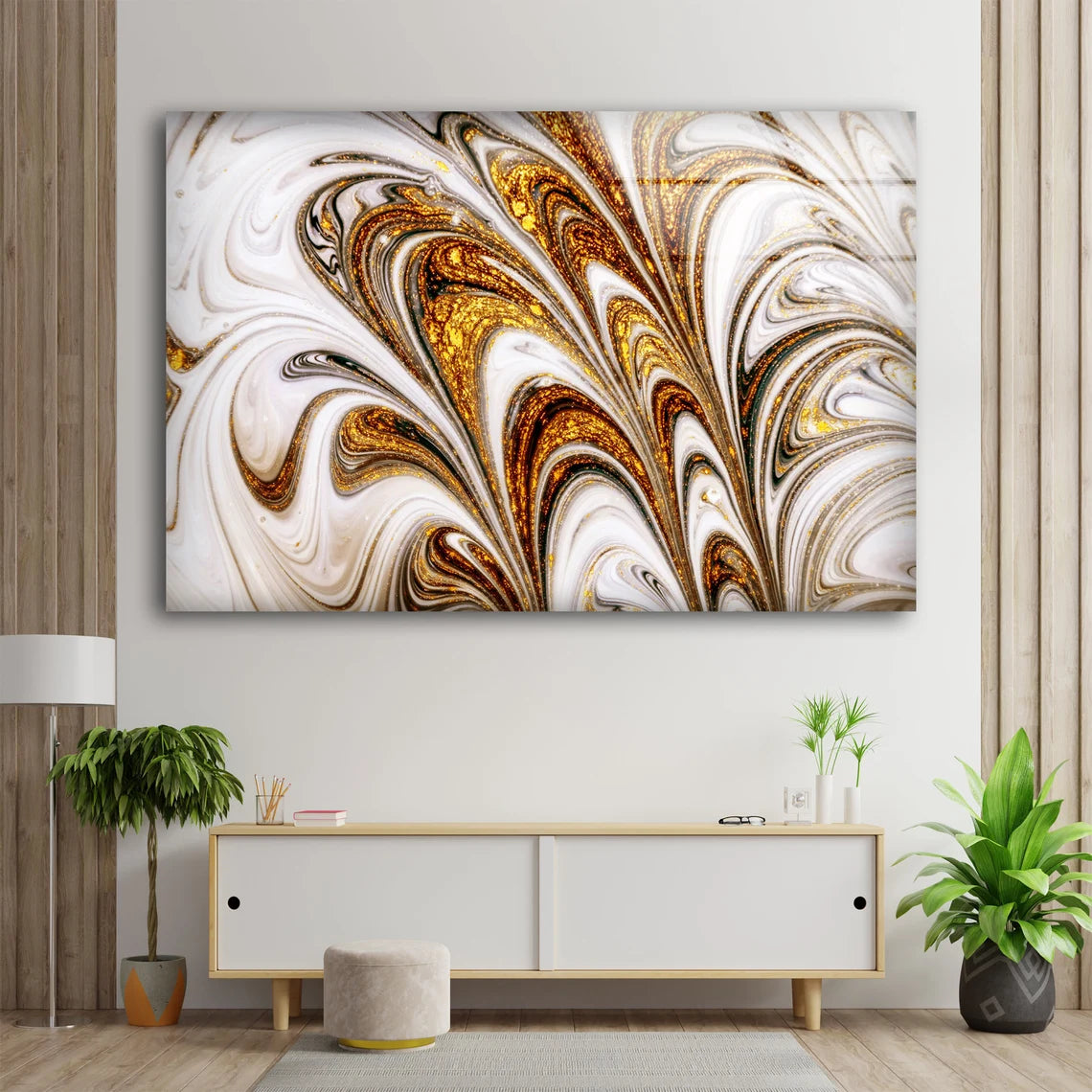 Gold & Beige Abstract Design Acrylic Glass Print Tempered Glass Wall Art 100% Made in Australia Ready to Hang