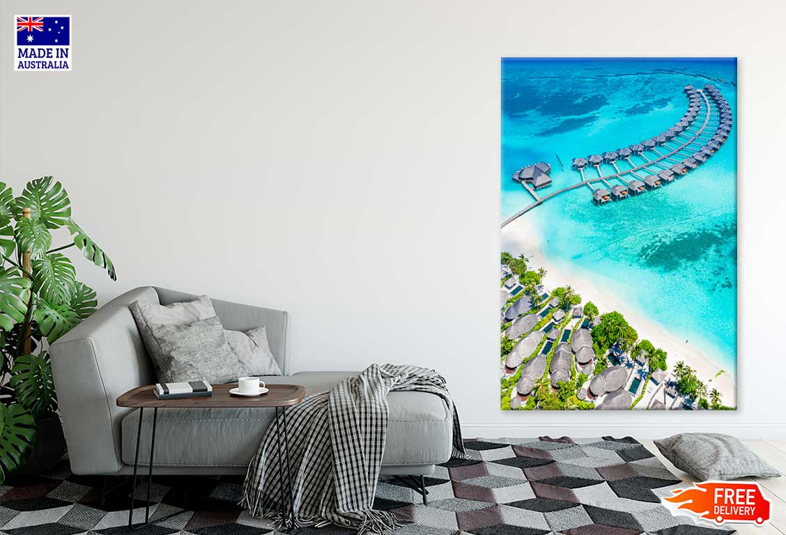 Seascape with Long Jetty & Villas Photograph Print 100% Australian Made