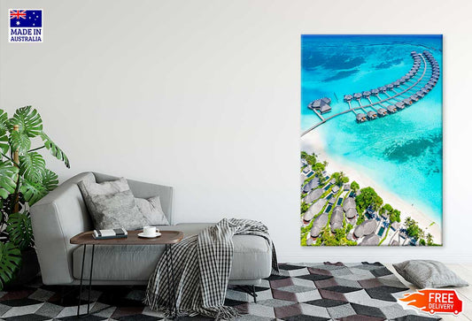 Seascape with Long Jetty & Villas Photograph Print 100% Australian Made