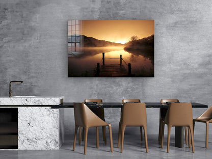 Pier on Lake Sunrise Print Tempered Glass Wall Art 100% Made in Australia Ready to Hang