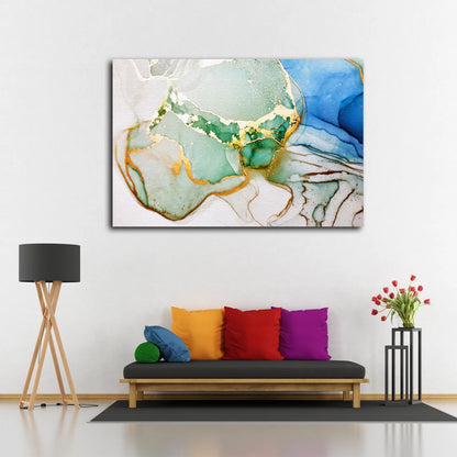 Gold Green & Blue Abstract Design Acrylic Glass Print Tempered Glass Wall Art 100% Made in Australia Ready to Hang