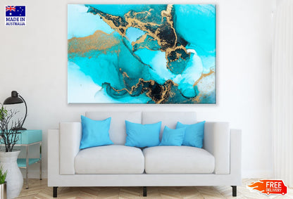 White Blue & Gold Abstract Design Print 100% Australian Made