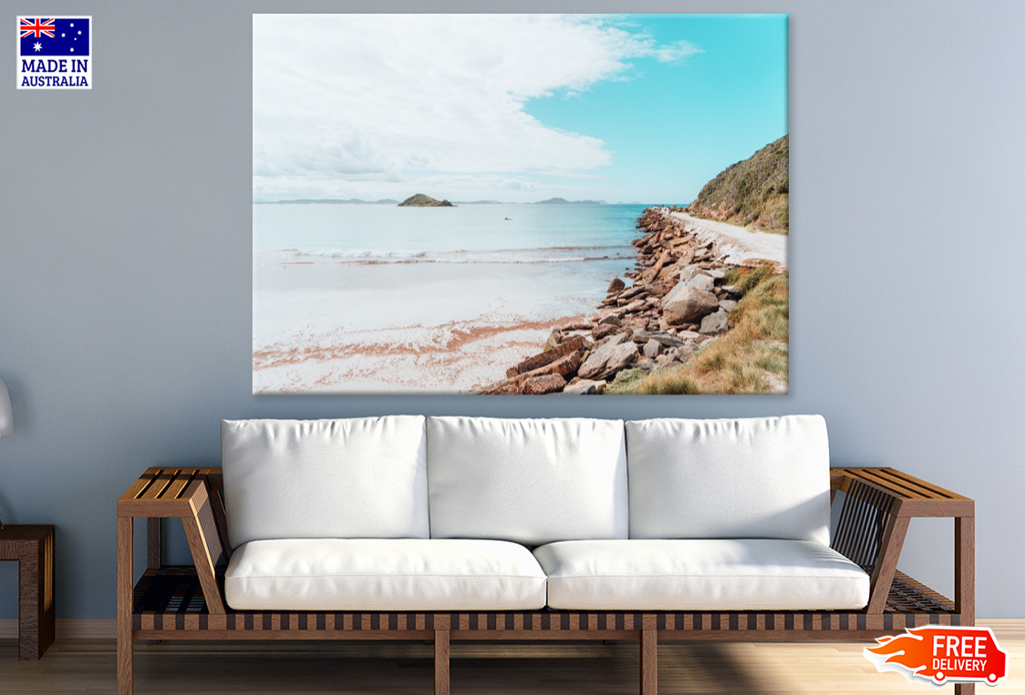 Mountains & Rock On Sea Aerial View Photograph Print 100% Australian Made