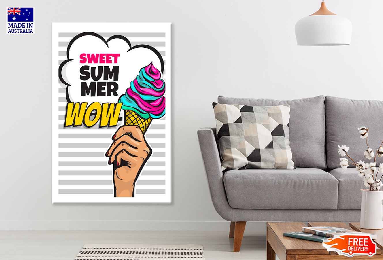 Sweet Summer WOW Quotes & Colorful Ice Cream Illustration Print 100% Australian Made