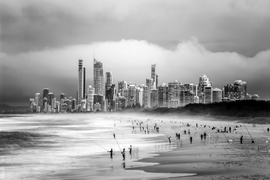 Main Beach Gold Coast B&W View Photograph Print 100% Australian Made