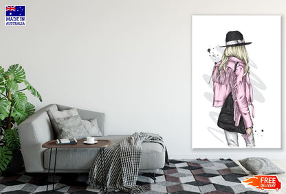 Pink Dress Girl With Hat Illustration Print 100% Australian Made
