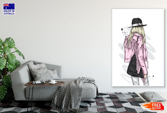 Pink Dress Girl With Hat Illustration Print 100% Australian Made