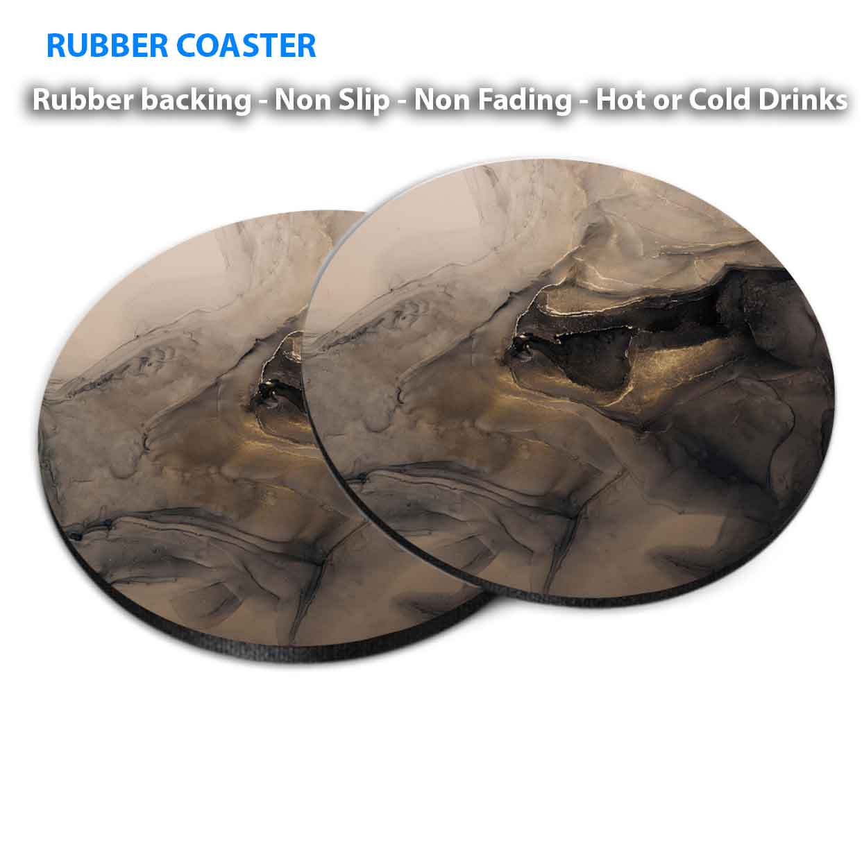 Brown Black Gold Splash Abstract Coasters Wood & Rubber - Set of 6 Coasters