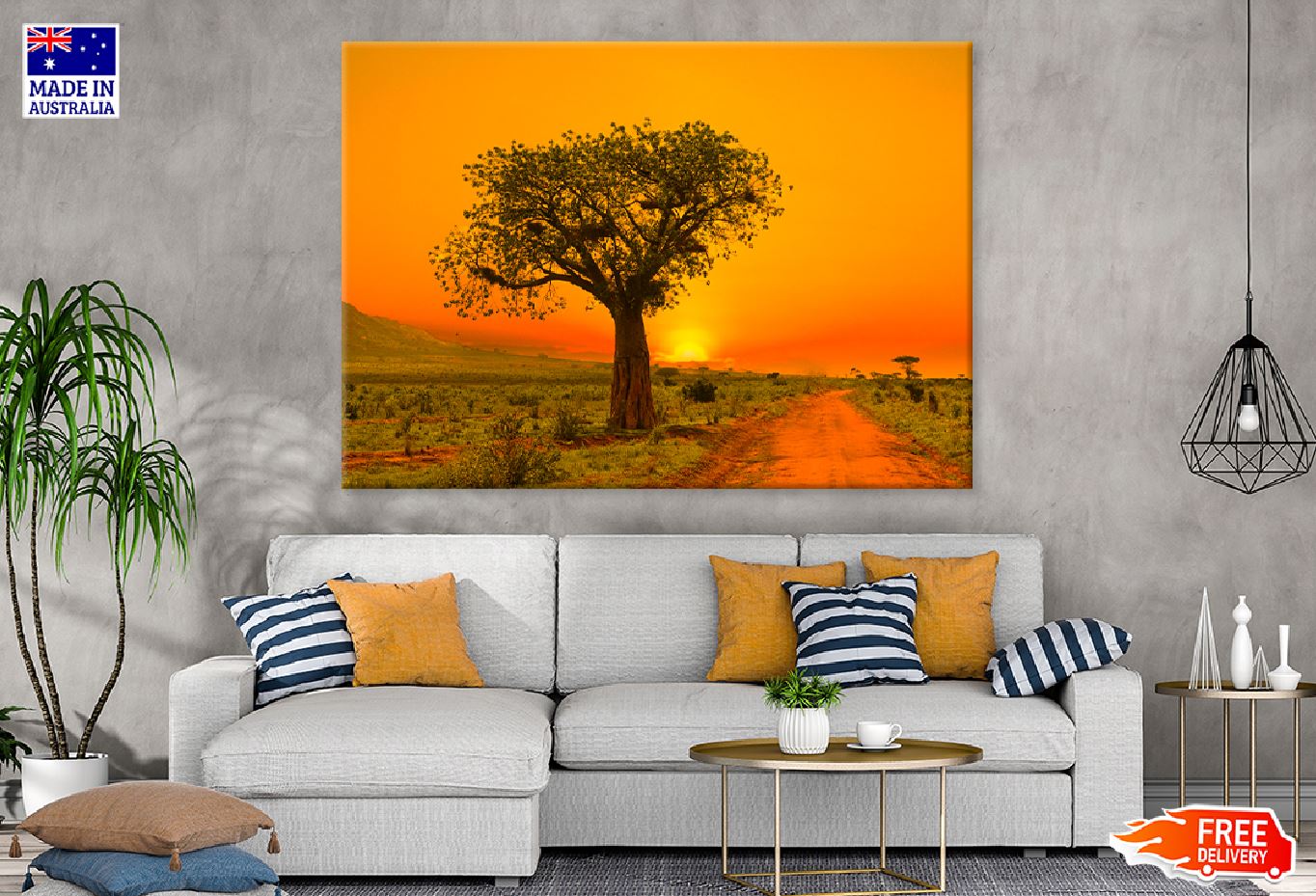 Alone Tree in Field Sunset View Photograph Print 100% Australian Made