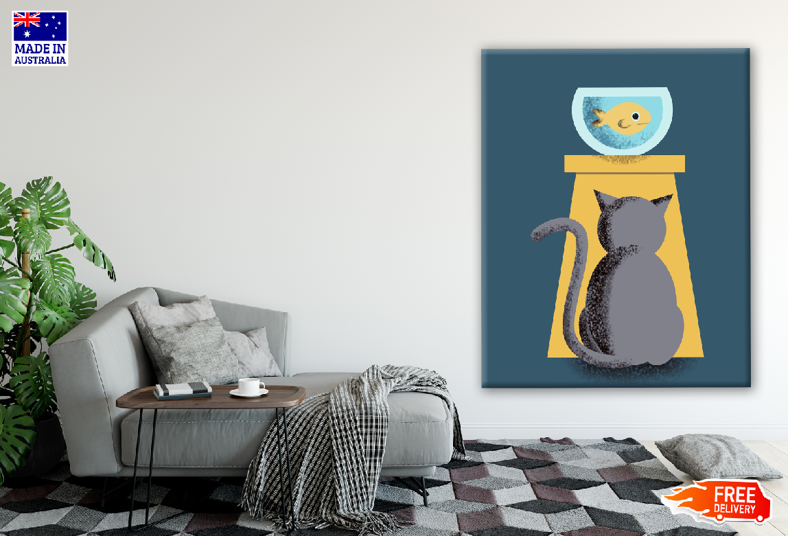 Cat Starring at a Fish Tank Art Print 100% Australian Made