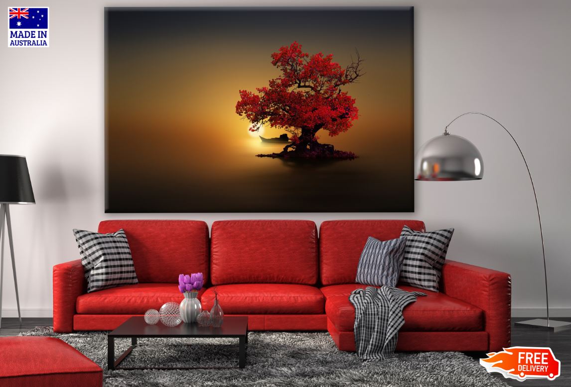 Red Leaves Tree in Sunset Photograph Print 100% Australian Made