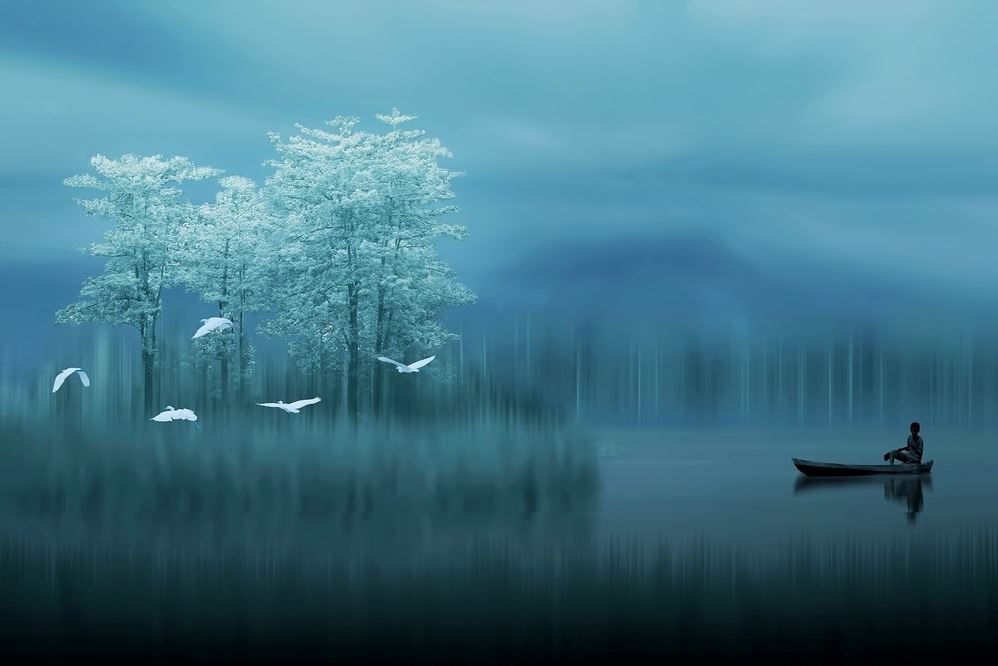 Boat & Forest on Misty River View Home Decor Premium Quality Poster Print Choose Your Sizes