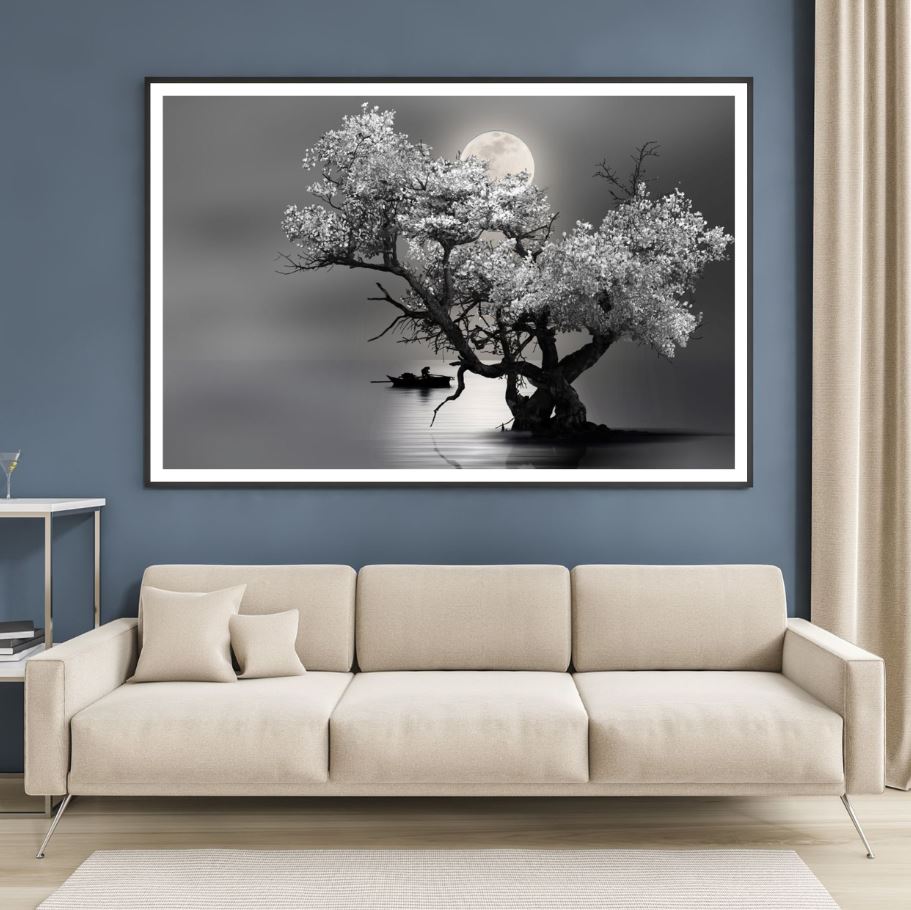 Tree in Lake B&W Photograph Home Decor Premium Quality Poster Print Choose Your Sizes