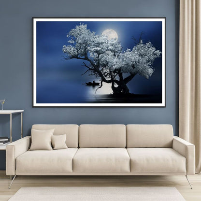 Tree in Lake Night Photograph Home Decor Premium Quality Poster Print Choose Your Sizes