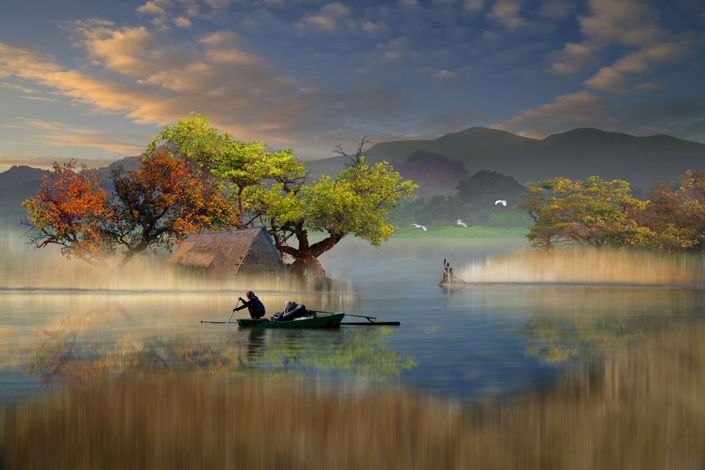 Stunning Lake view with Boat Photograph Print 100% Australian Made