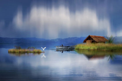 House & Boat Near a Lake Photograph Print 100% Australian Made