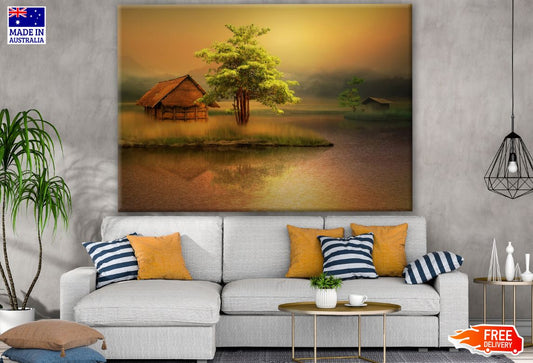 Tree & House Near Lake Photograph Print 100% Australian Made