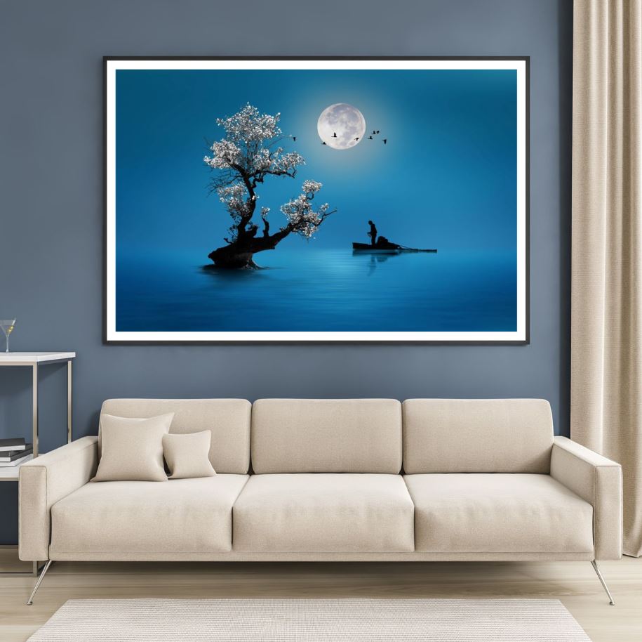 Boat & Tree Lake Scenery View Home Decor Premium Quality Poster Print Choose Your Sizes