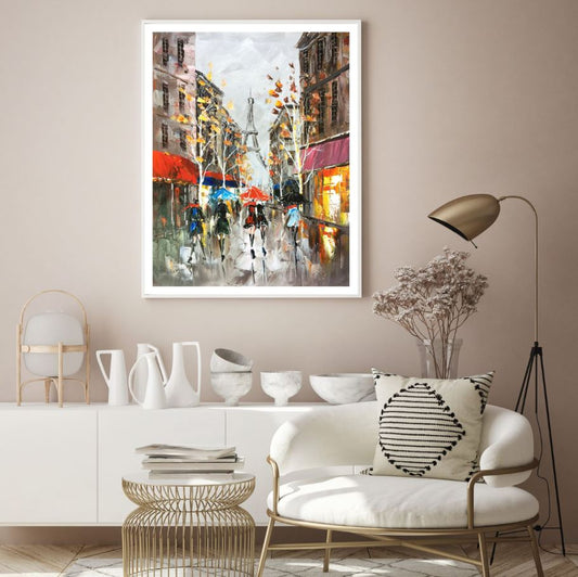 Eiffel Tower & Street Oil Painting Home Decor Premium Quality Poster Print Choose Your Sizes