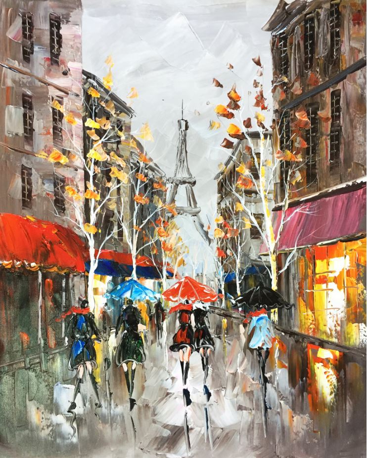 Eiffel Tower & Street Oil Painting Home Decor Premium Quality Poster Print Choose Your Sizes